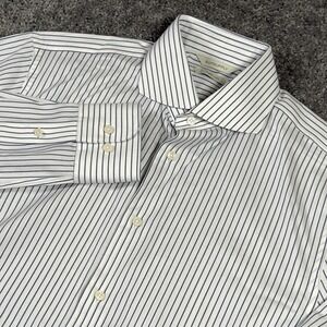 SuitSupply Shirt 39 15.5 L Blue White Pinstripe Button up Dress Traveller Cotton